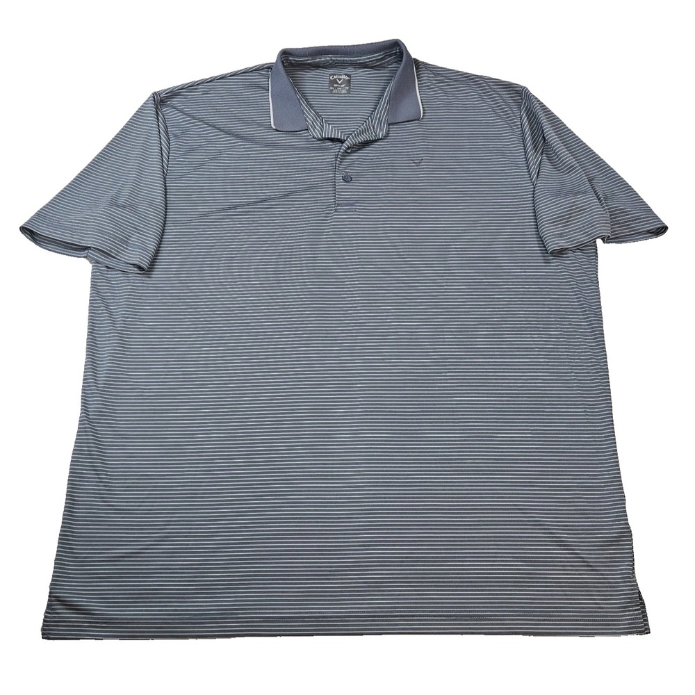 Callaway Opti-Dri Golf Polo Mens XXL Gray White Pinstripe Moisture Wick SS Golf